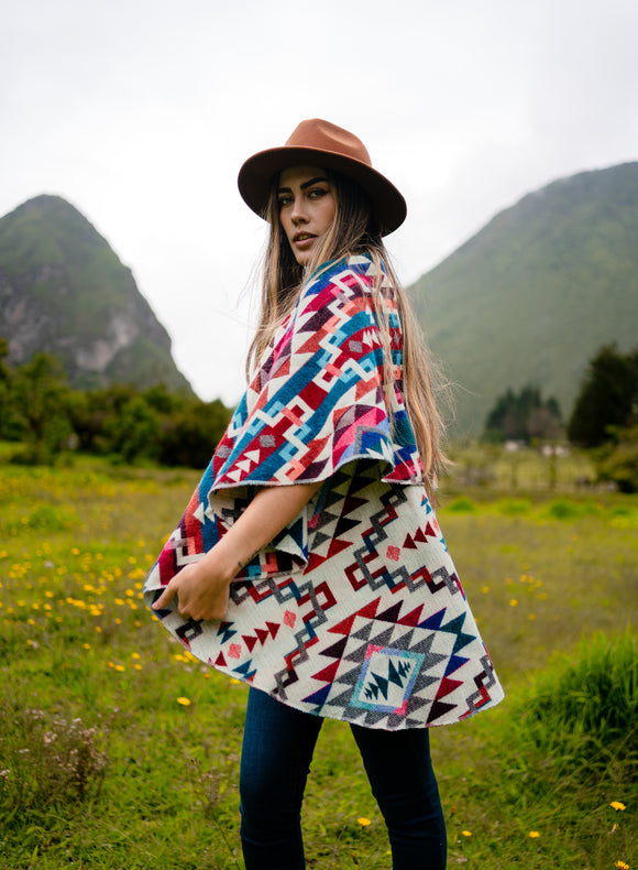 Alpaca double sided poncho for women