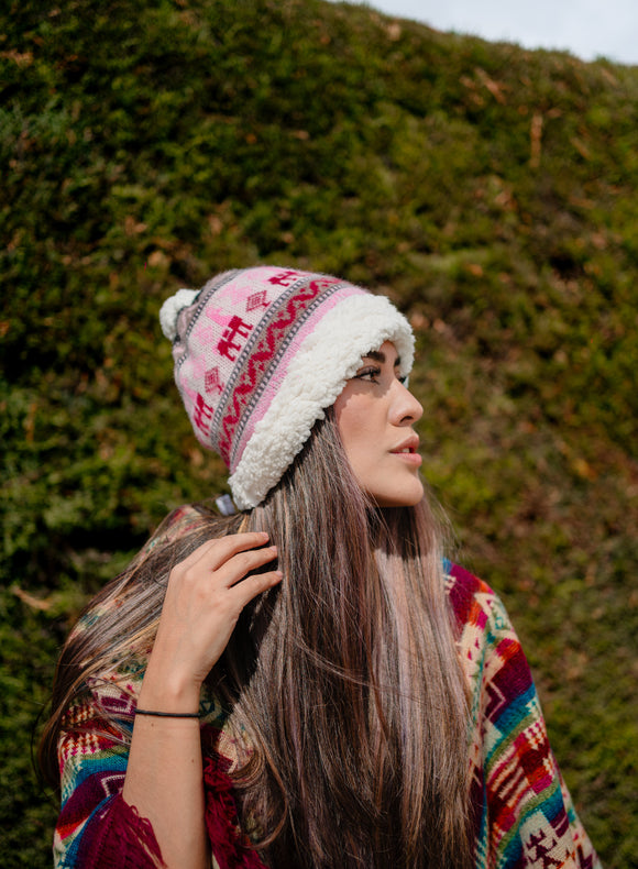 Alpaca hat with sheepskin interior coverage