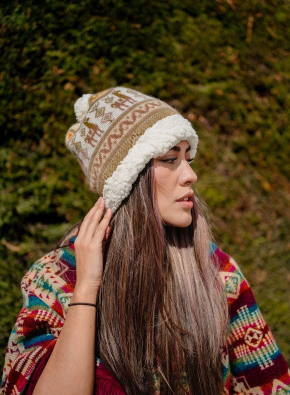 Alpaca hat with sheepskin interior coverage